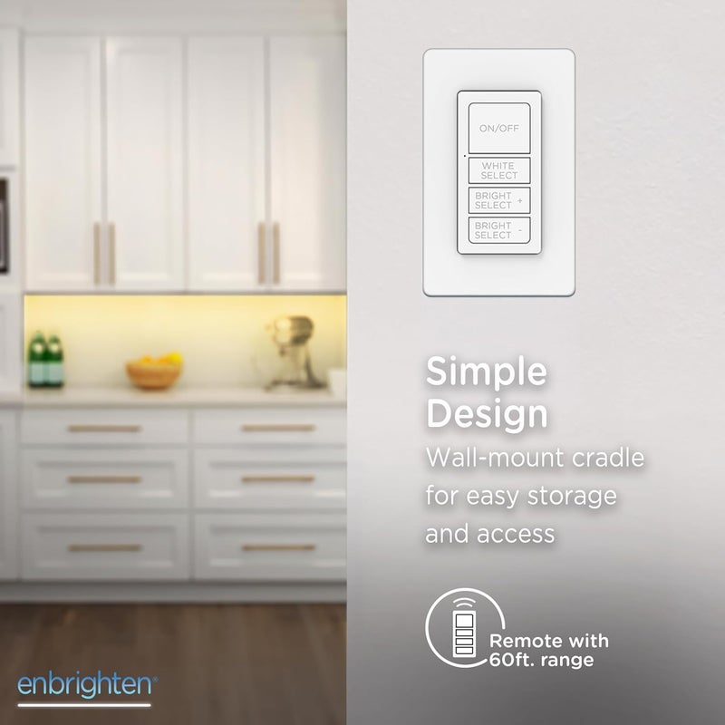 Enbrighten One-Touch Sync Remote Control, Add-on Light Switch for Under Cabinet Lights, Wireless Remote, ON/Off, Dimmable, Color Select Soft White to Bright Daylight, Cabinet Lighting Remote, 81795 - Image 4